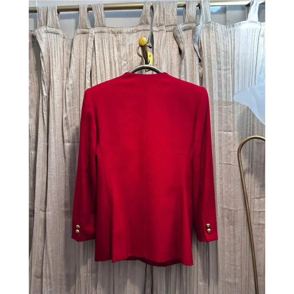 Kasper for ASL Size 12 Red Skirt Suit Set Double Breasted Blazer Midi Skirt